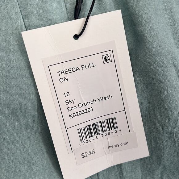 NEW Theory Linen Blend Sky Blue Treeca Pull On Pants Women's 16 Eco Crunch Wash - Picture 10 of 16